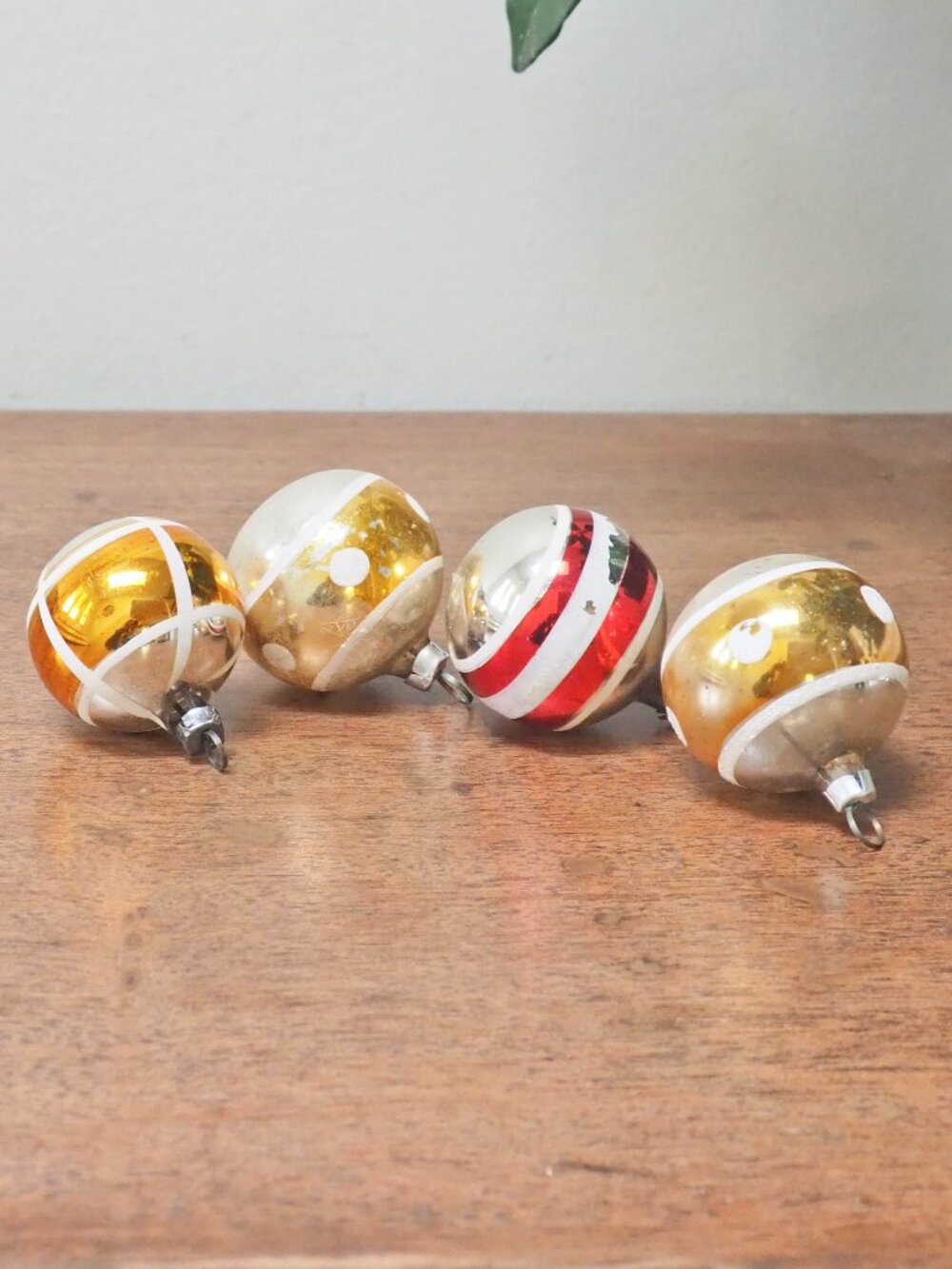 Vtg Painted Glass Christmas Balls Set of 4 - West Germany - 1.5" Diameter